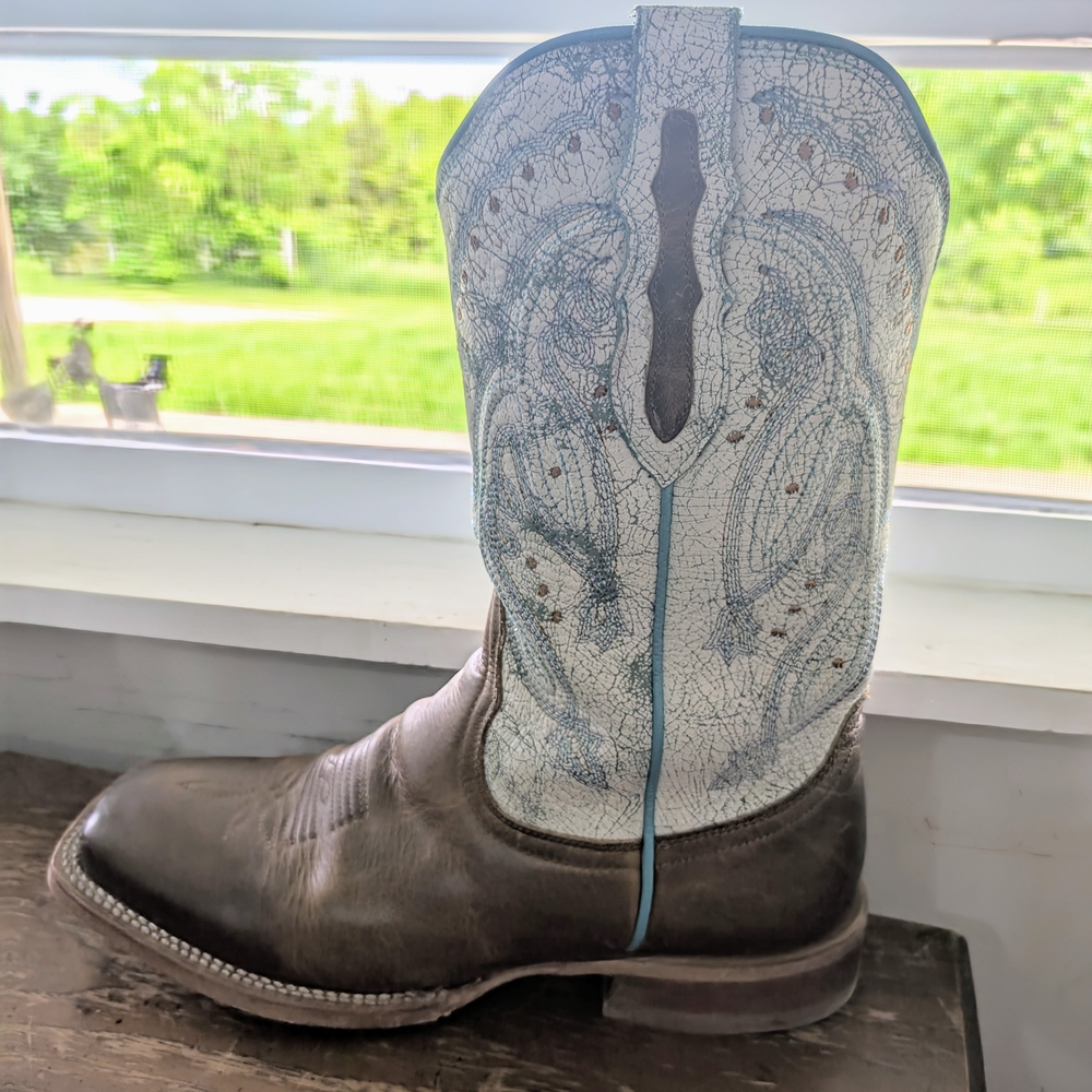 Tony Lama Blue and Brown Western Cowboy Boots